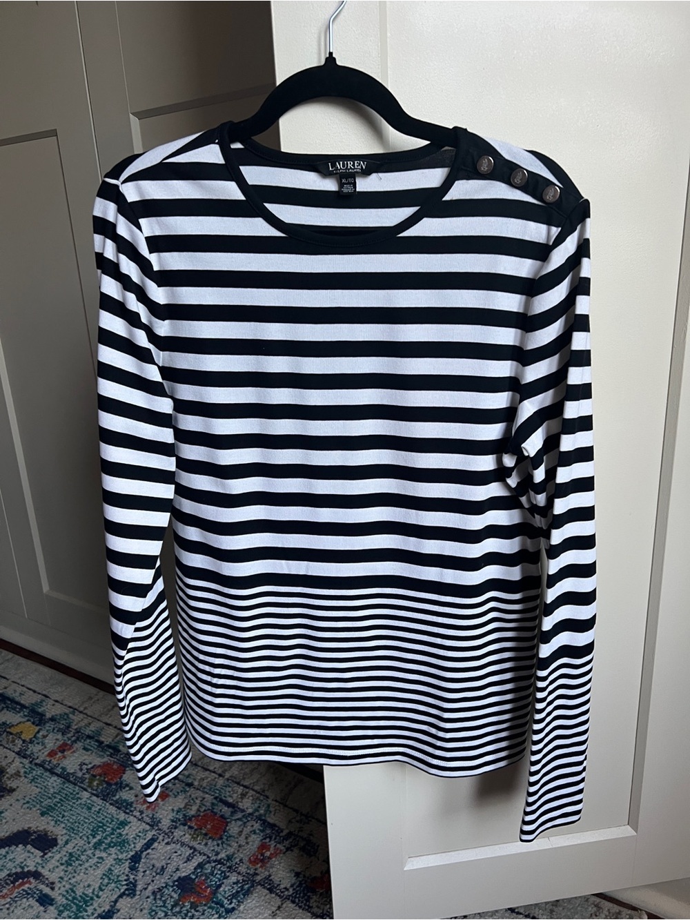 Lauren Ralph Lauren Striped Long Sleeve Tee with Shoulder Buttons x-large